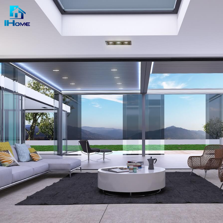 Asian Style Patio Exterior Motorized Retractable Roof Pergola Simple Design Louvered Outdoor Aluminium Pergola