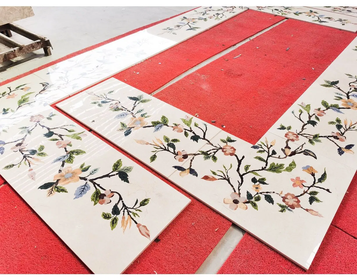Luxury Marble Border Floors Tile Inlays Waterjet Flower Design for Projects