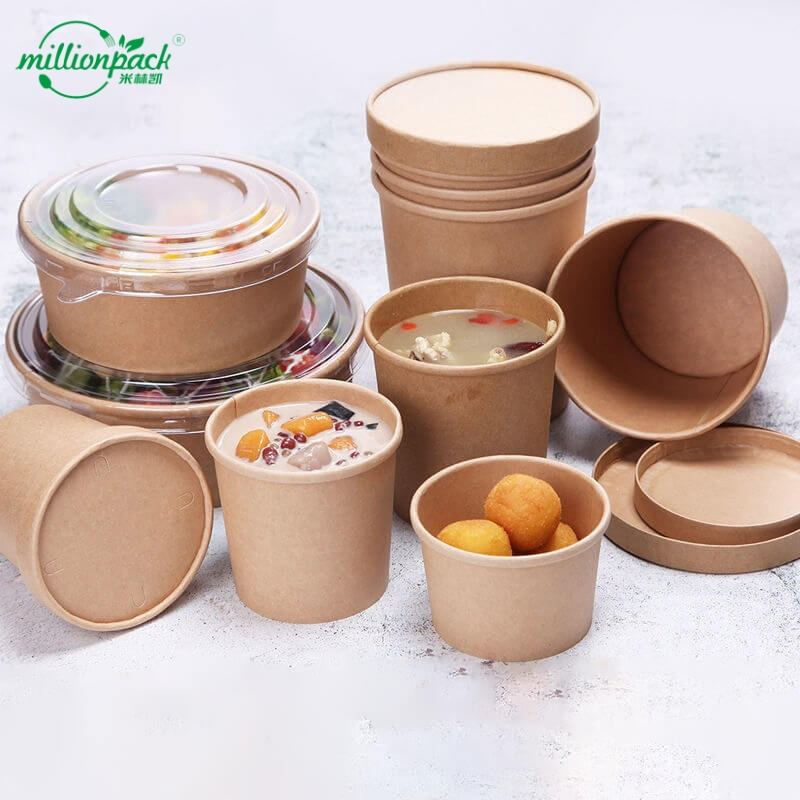 Wholesale Kraft Paper Soup Bowl Disposable Food Container for Restaurant Use