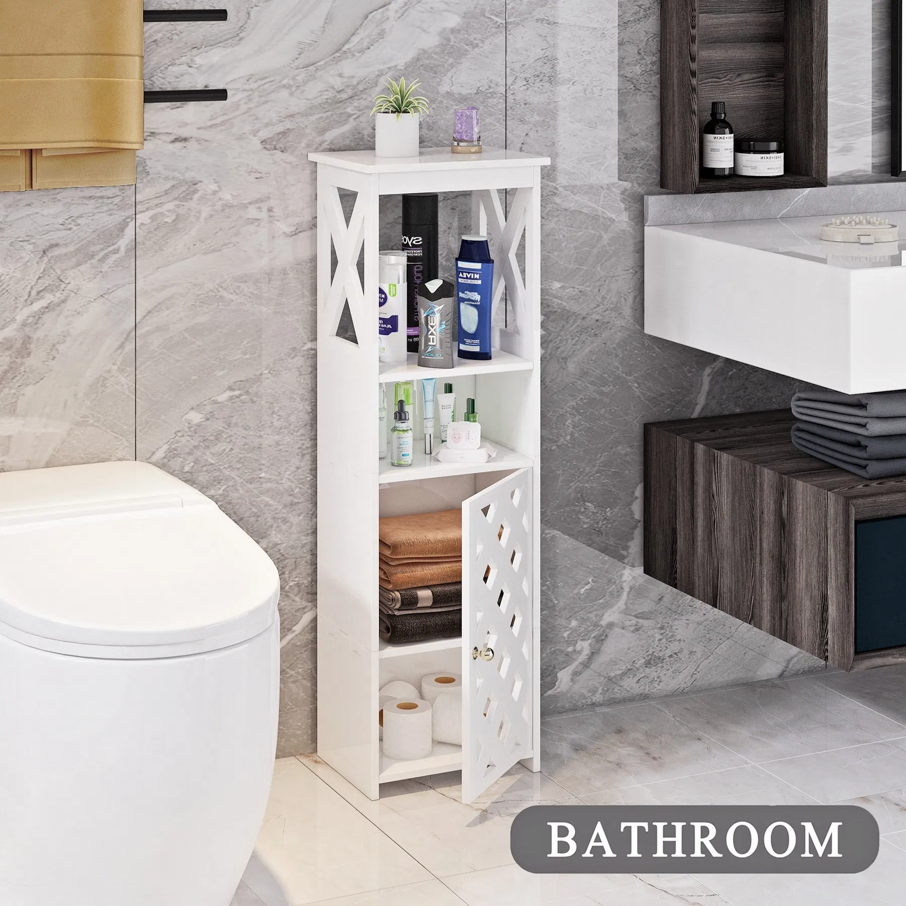 Small Space Multifunctional Shelf Rack Various Styles PVC Narrow Bathroom Cabinet