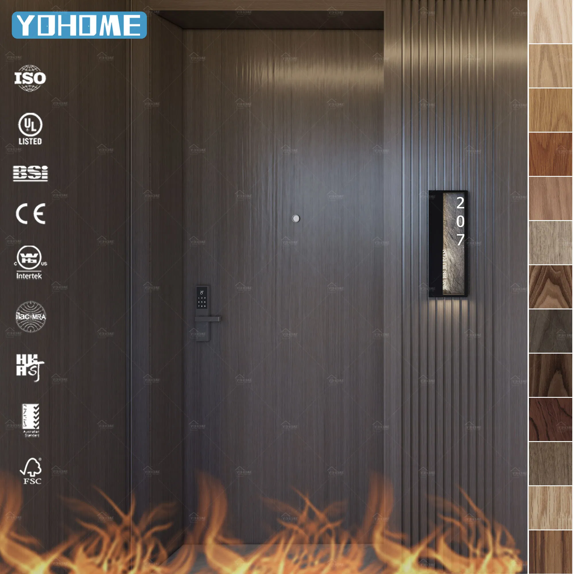 Australia Standard 90 Minutes Fire Resistance Soundproof Hotel Apartment Modern Oak Veneer Fire Rated Door