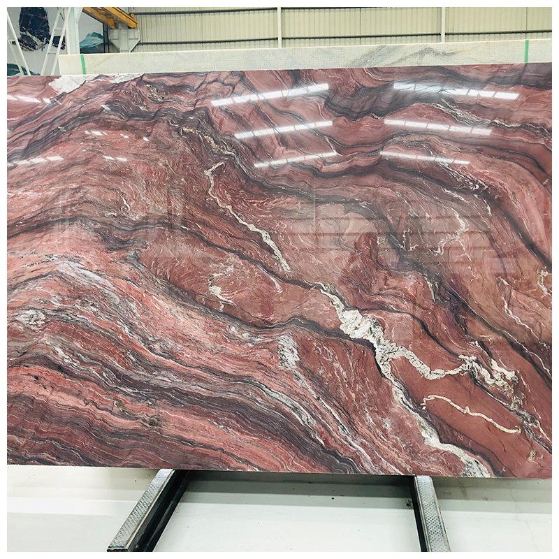 Brazilian Red Fusion Revolution Exotic Quartzite for Bookmatched Wall and Countertops