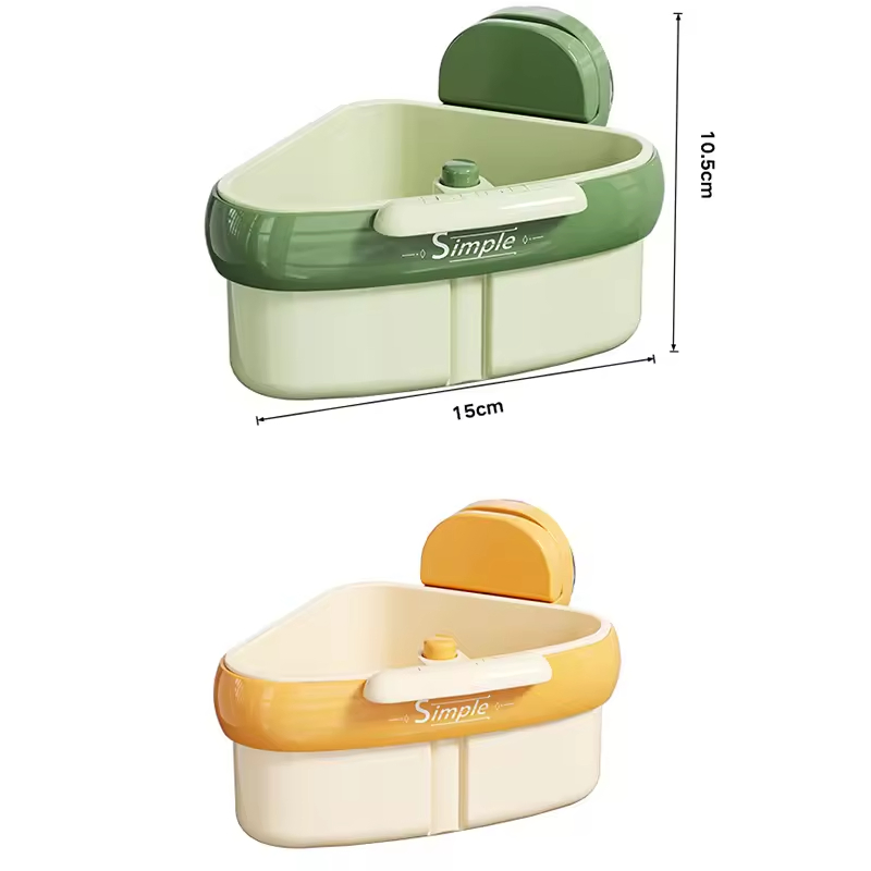 Triangle Sink Suction Cup Storage Rack, ABS Drain Basket for Food Residue Filtration, One-Touch Press-Release Strainer for Kitchen Sinks