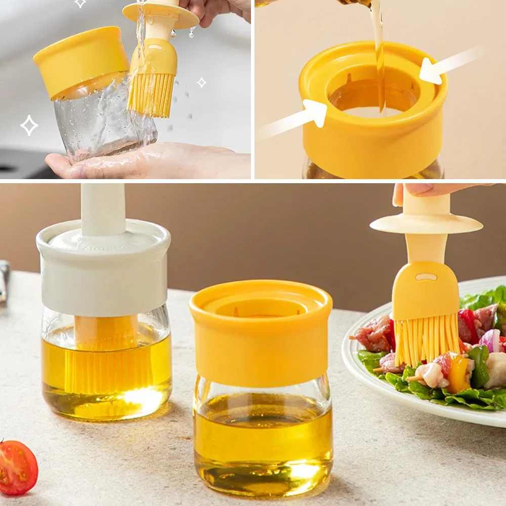 200ml Wide Mouth Oil Jug Olive Oil Bottle Food Grade Glass Oil Bottle with Silicone Brush