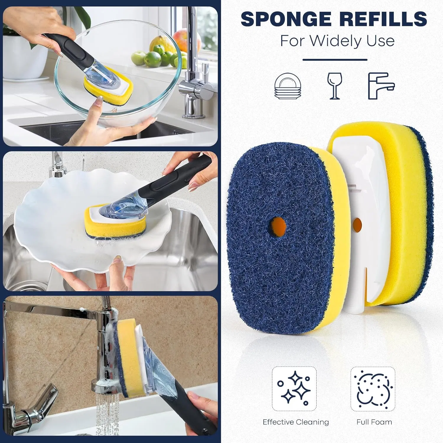 Sponge Brush Refills Dish Brush, 2 Pack Soap Dispenser Dish Refills, Scrub Replacement Head for Scrubber, Sponge Replacement Head Fits Soap Dispensing