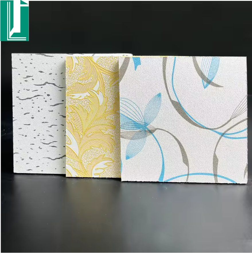 Decorative PVC Gypsum Ceiling Board Vinyl Faced Fireproof Tile with Aluminum Foil Back 60X60