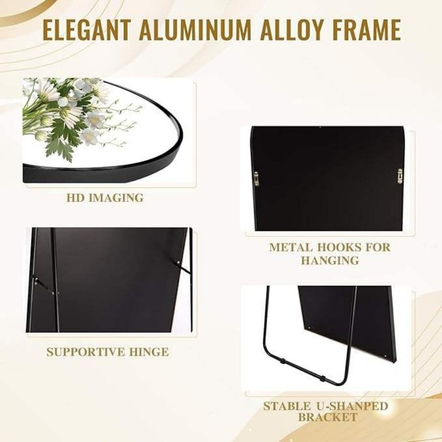 Extra Large Free Standing Floor Mirror - Aluminum Frame Arch Dressing Mirror Shatter-Resistant Lightweight for Bedroom & Hallway