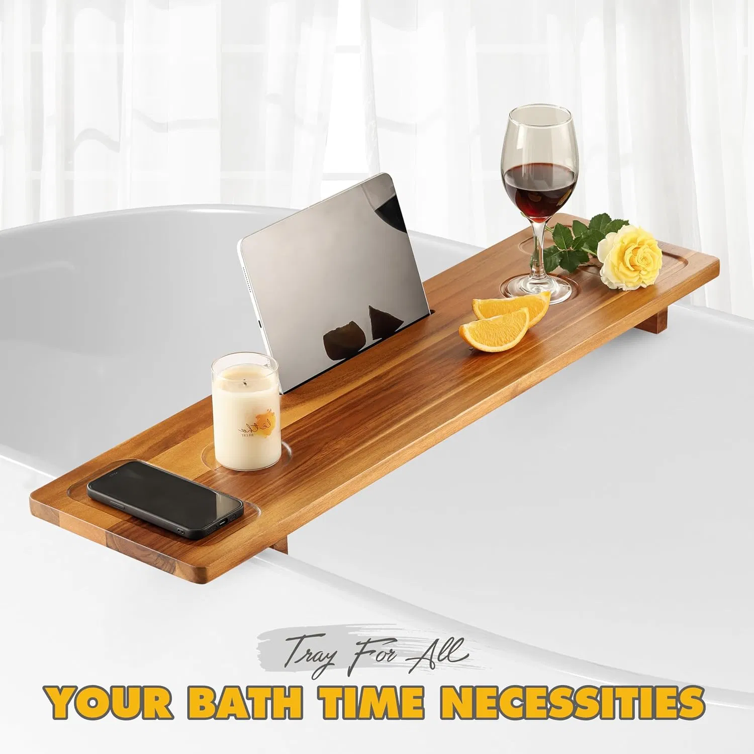 Acacia Wood Bamboo Modern Minimalist Bathroom, Bedroom Bathtub Rack