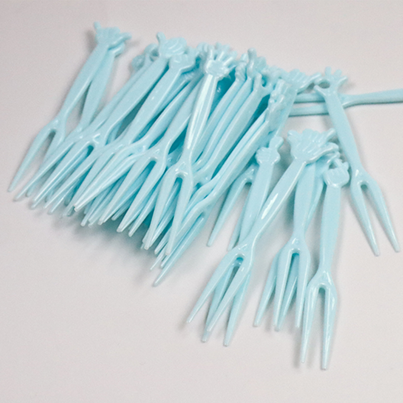 Party Supply Disposable Plastic Tableware 83mm Length PS Plastic Fork for Fruit Sky Blue