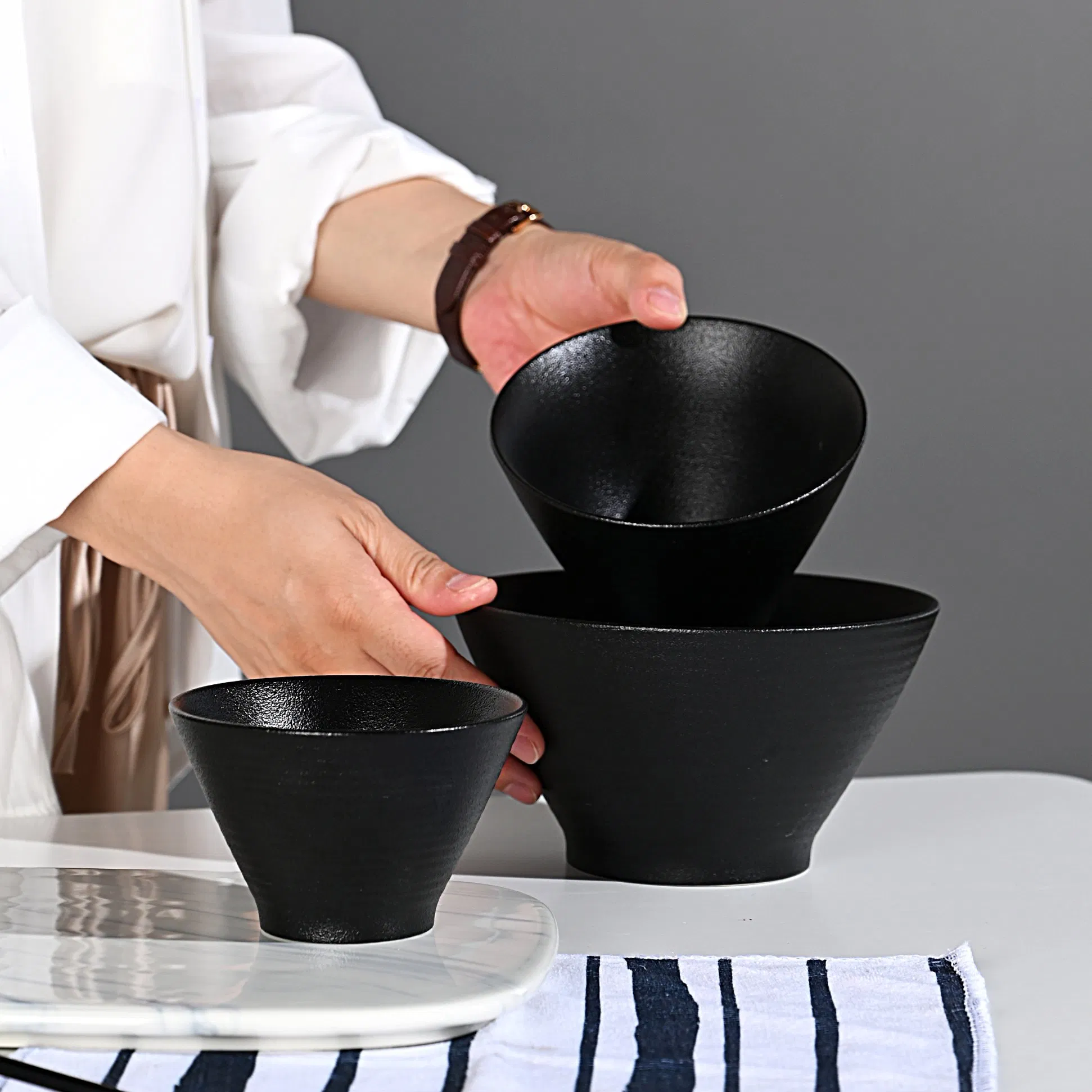 7.3 Inch Stock Ceramic Japanese Ramen Bowl Set, Large Noodle Soup Bowl with Matching Chopsticks and Spoons for Asian Pho Udon Soba