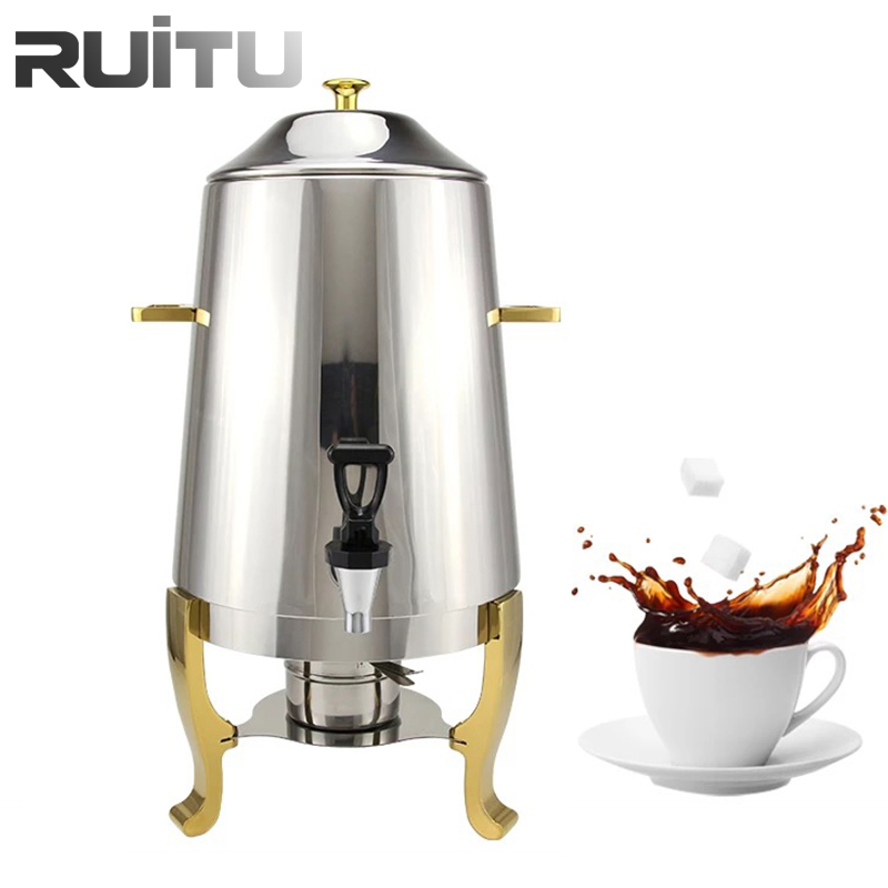 Buffet Catering Equipment Counter Top Food and Beverage Gold Metal Stainless Steel Wedding Party Banquet Drinking Insulated Hot Milk Coffee Tea Dispensers