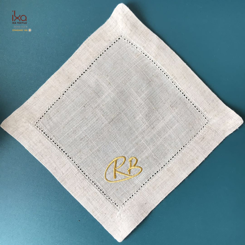 Party Restaurant Table Decorative Color Personalized Custom Wholesale Hemstitch White Embroidered Pure Linen Square Cocktail Napkins with Logo
