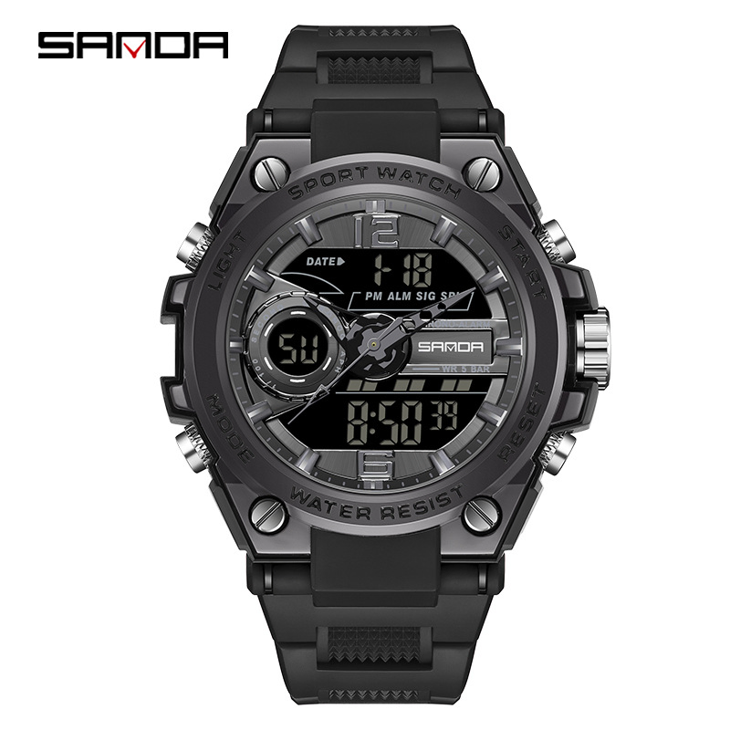 Sanda 6092 New Trend Casual Outdoor Sports Multifunctional Waterproof Electronic Watch