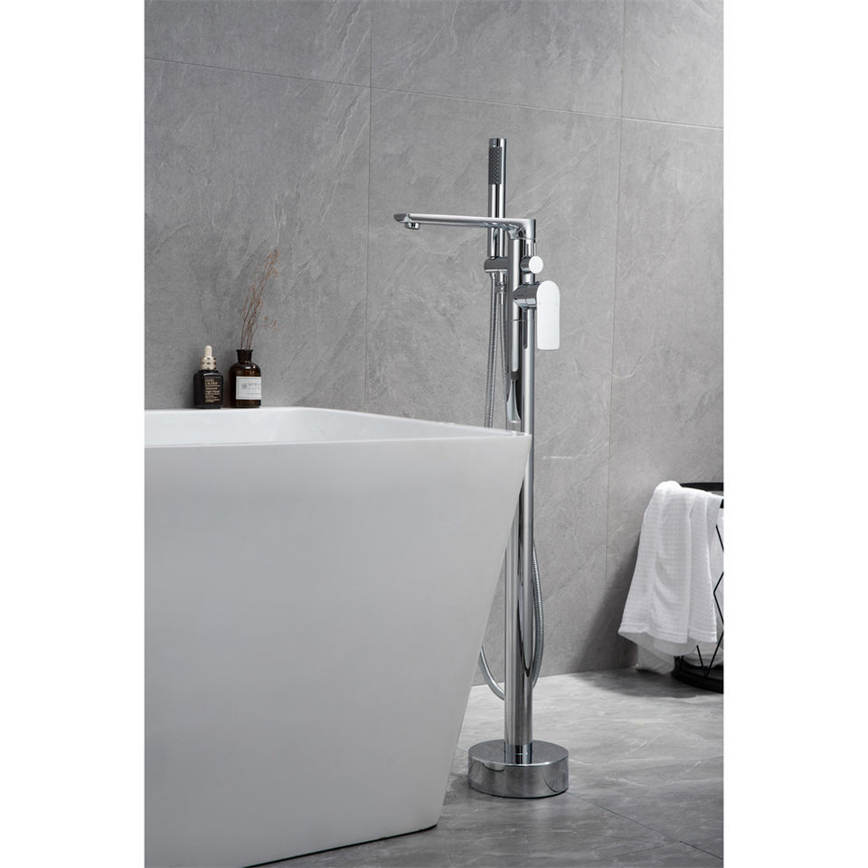 Bathroom Brass Chrome Finished Freestanding Floor Mounted Modern Bathtub Faucet