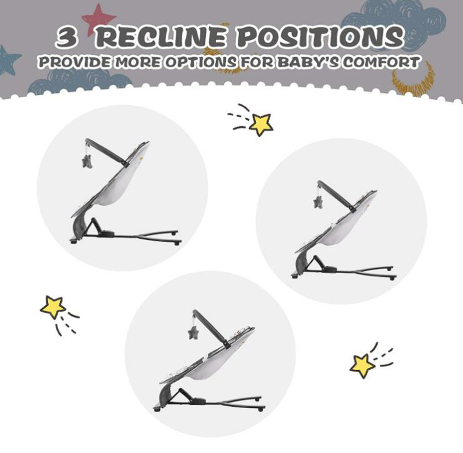 Portable Baby Bouncer for 0-6 Months Baby with 3-Point Harness Grey