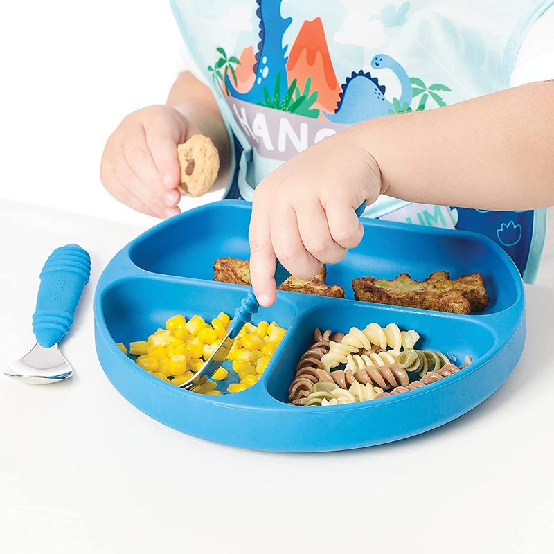 Custom Logo BPA Free 100% Silicone Divided Dinner Suction Plates for Babies