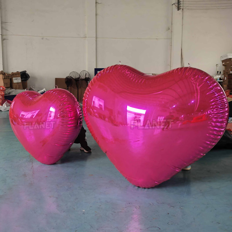 Durable Reuse Reflective PVC Inflatable Heart Balloon for Valentine Decoration
