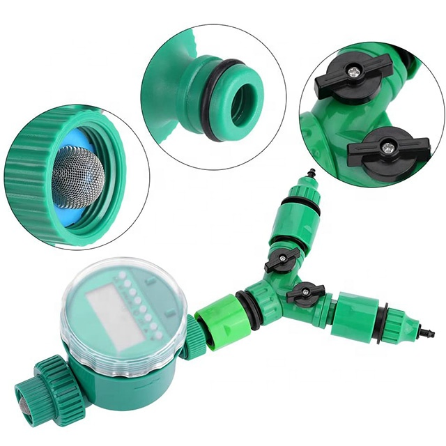 Drip Irrigation Timer Controller System+ Y Splitter to 7/11mm Water Tubing