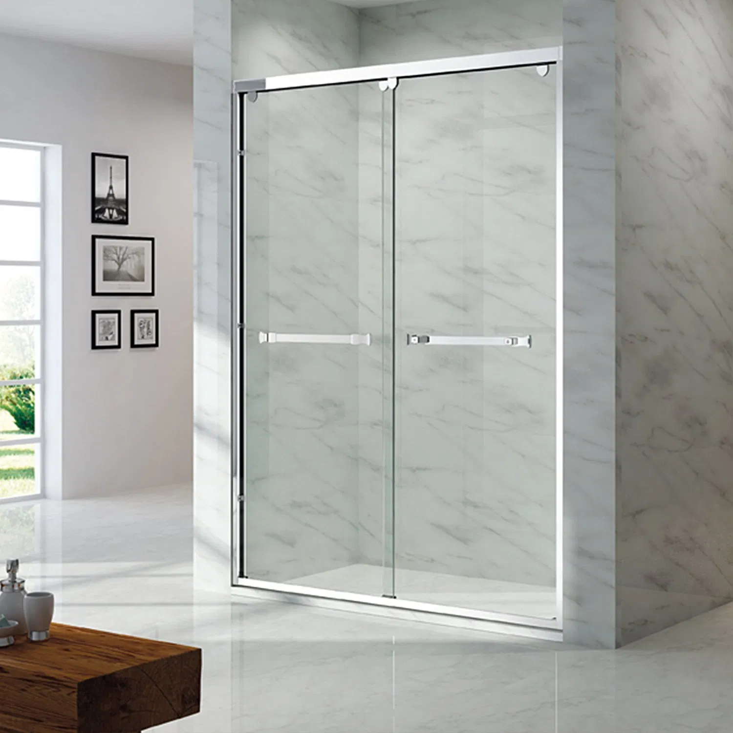 Stainless Steel 5/16" Tempered Sliding Glass Shower Door