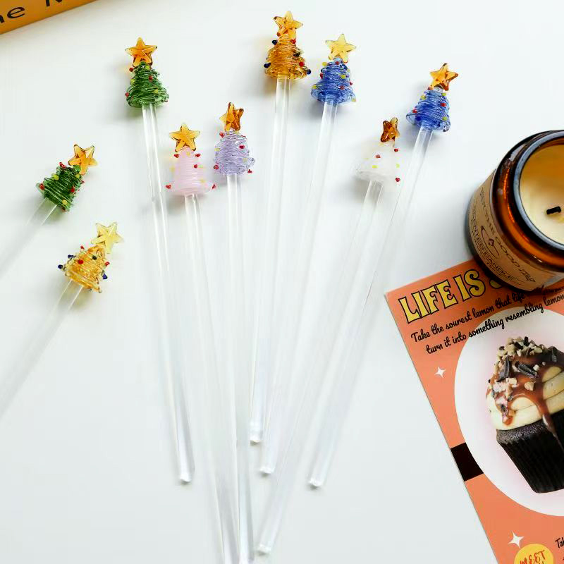 OEM Unique Christmas Tree Shape Glass Stirring Stick for Honey Coffee Tea Mixing