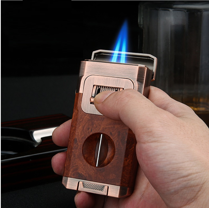 New Cigar Lighter V Cutter with Cigar Two Flames Cigar Lighters Smoking Accesoires Gift