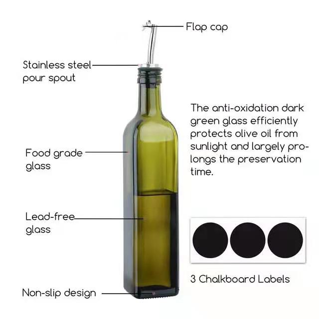 Wholesale 500ml Dark Green Glass Bottle Olive Oil Bottle with Oil Dispenser