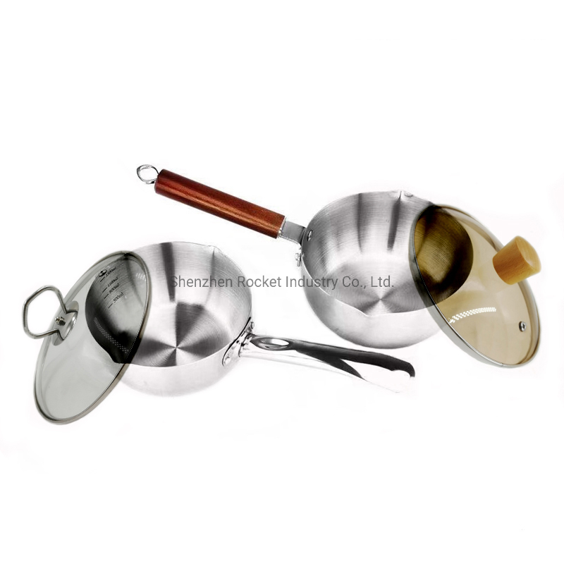 2PCS Cooking Set Woden Handle Induction Use Stainless Steel Sauce Pan with Steel Bottom