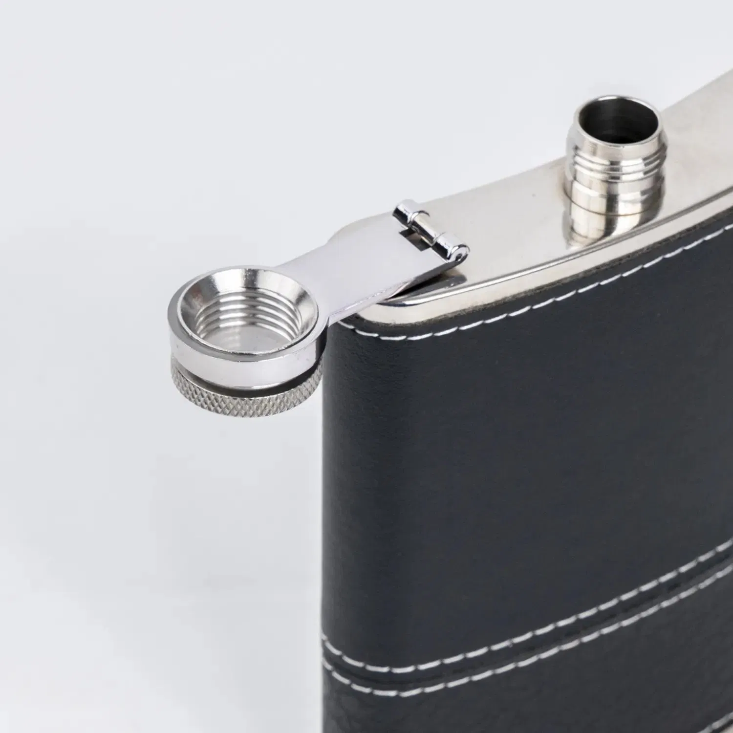 Holiday Gift 8 Oz Stainless Steel Hip Flask Set with Funnel Mini Black Leather Cover for Liquor Whiskey Alcohol Wine