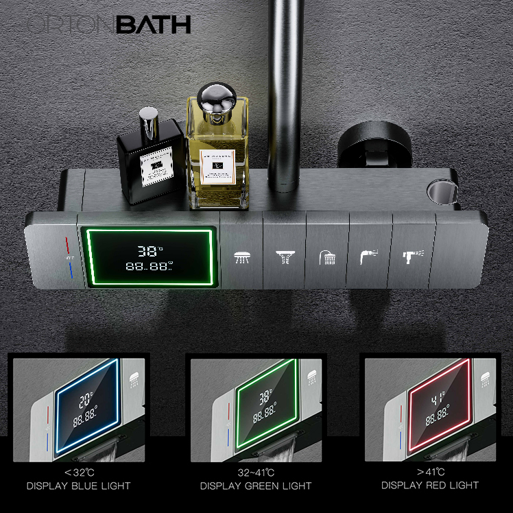 Ortonbath 4 Function Piano Key LED Digital Shower Combo Set with and Bidet Sprayers Wall Mounted Hot and Cold Mixed Shower System