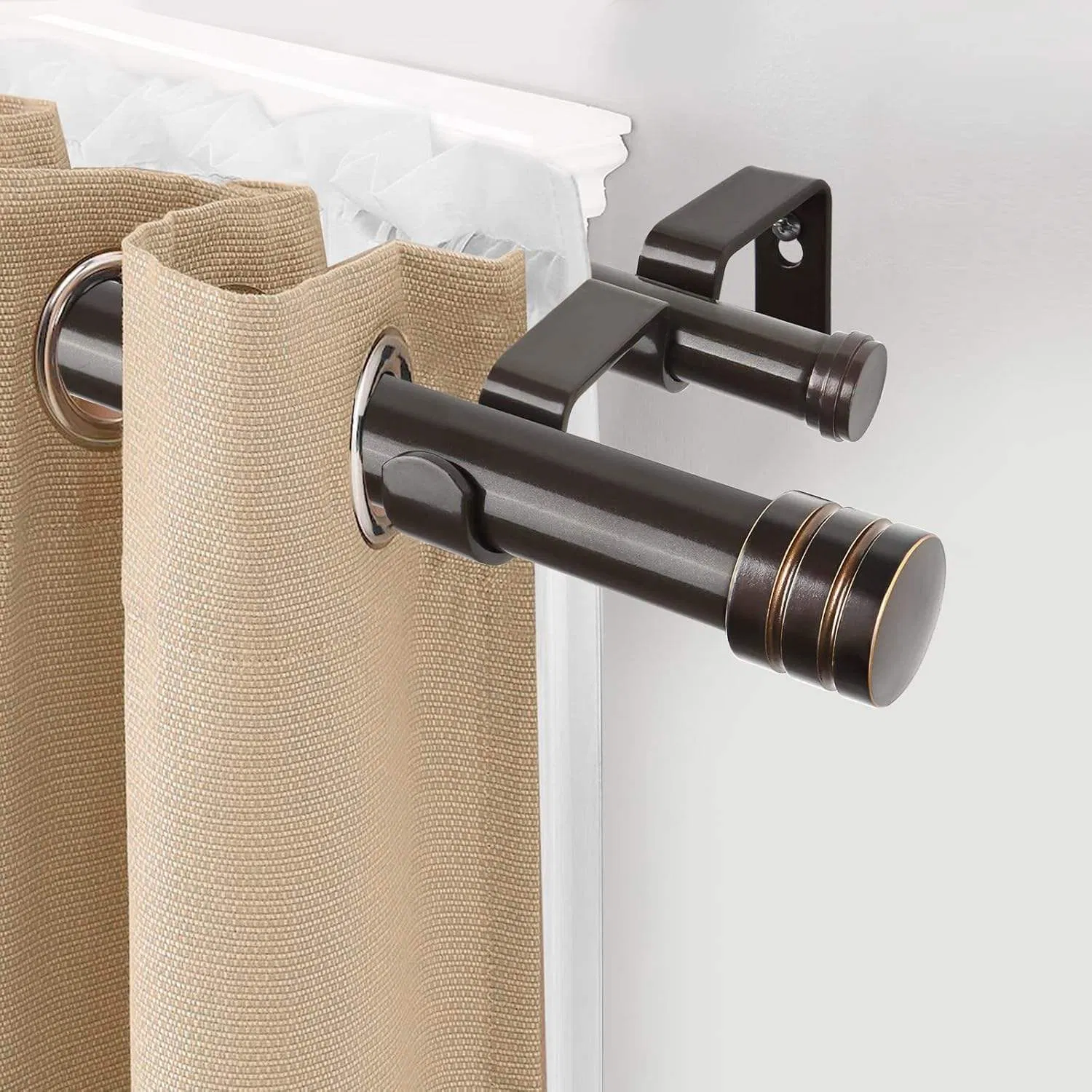 Adjustable Double Curtain Rod, Double Wood Curtain Rod for Windows