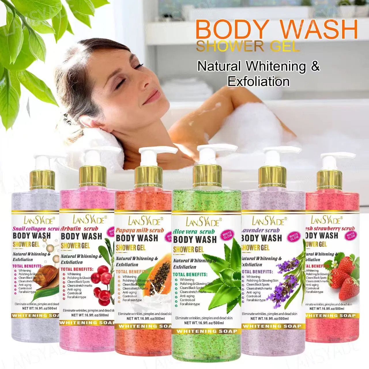 Shower Gel Moisturizing Exfoliating Scrub Bath Liquid Soap Skin Care