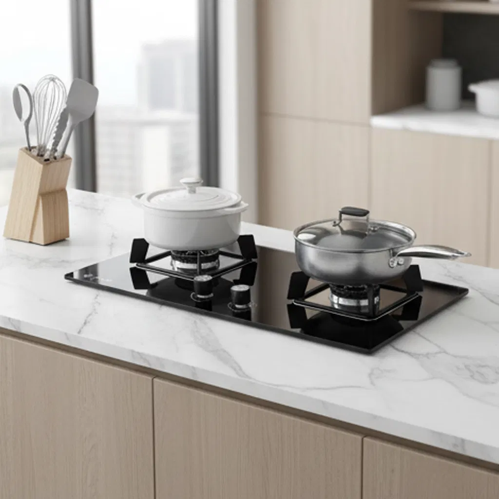 Contemporary Gas Stove with Right-Angled Gray Back and High Performance