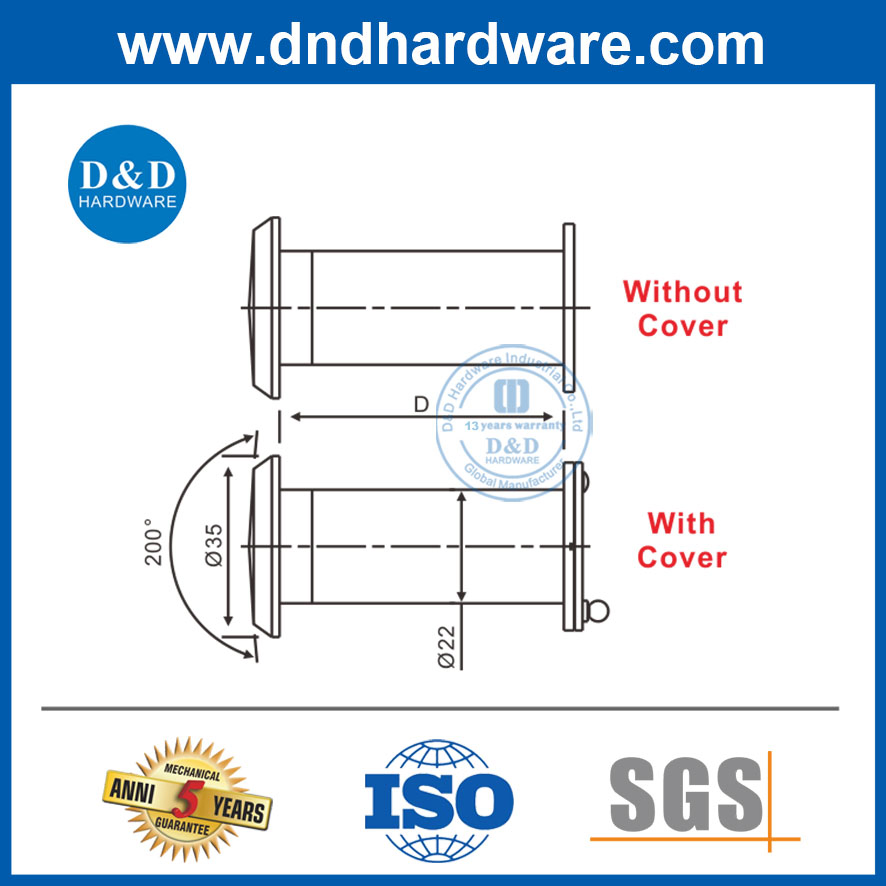 200 Degree Roomy Vision Brass Door Peephole Viewer for Timber Doors