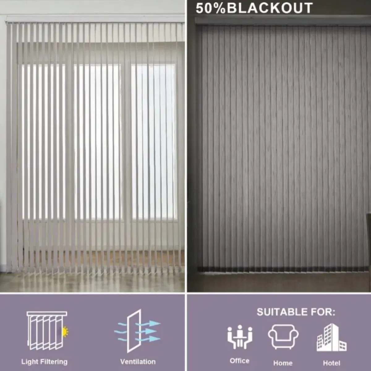 OEM ODM Simple design Blackout Delicate Fabric Vertical Blind for Home
