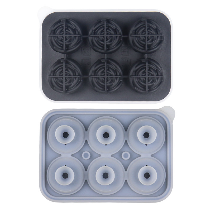 3D Rose Silicone Ice Tray with Funnel Silicone Large Round Ice Cube Mold Six Cells