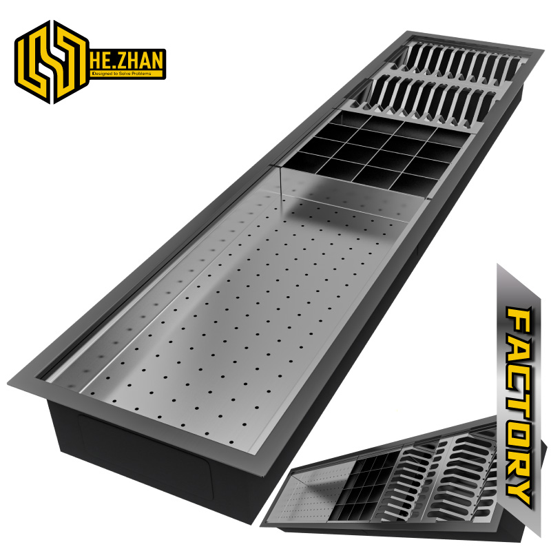 304 Stainless Steel Kitchen Sink with Plate & Cup Storage Rack - Available in Primary Stainless Steel and PVD Black Combo