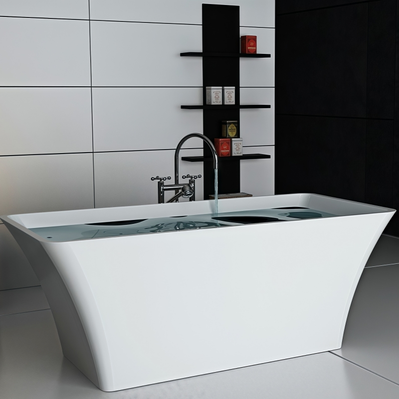 Bathroom SPA Soaking Bath Tub Free Standing for Adults Rectangle Artificial Stone Black BS-8639