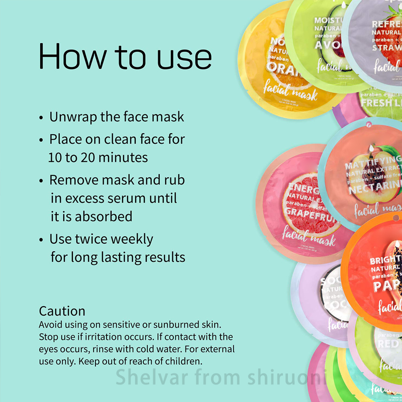 Custom Logo Natural Vegan Fruit Peach Facial Beauty Glowing Cooling Smoothing Face Sheet Masks