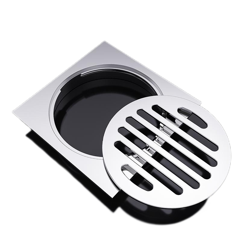 Bathroom Anti Odor Strainer Stainless Steel Square Stripe Brushed Gold Floor Drain