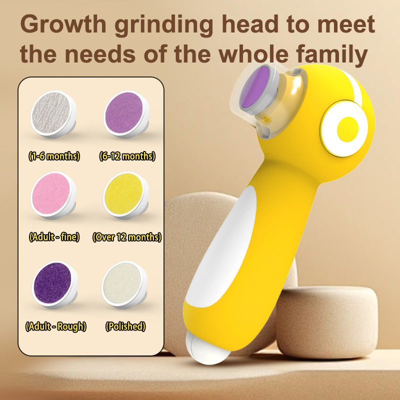 6 - Grimming Head Multifunctional Automatic Baby Nail Grinder Electric Nail Trimmer with Auxilary LED Light Integrated Nail Clipper for Babies