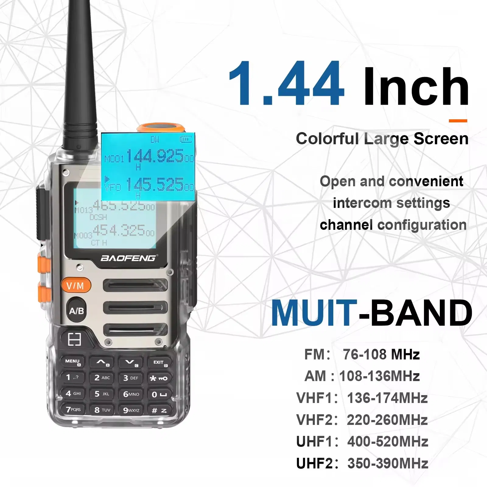 Радиостанция Baofeng UV-K68 5W, прозрачный корпус