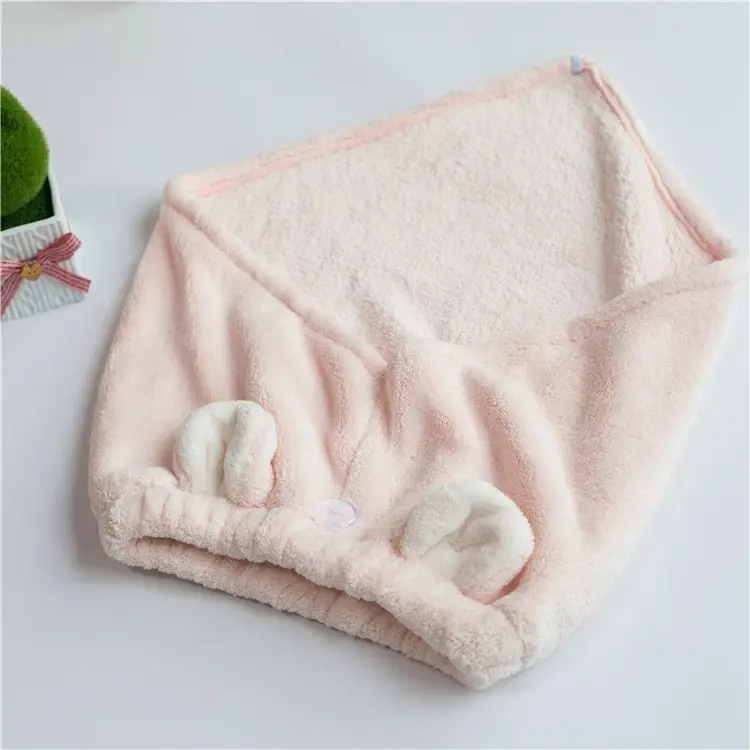 Hair Drying Towel Wrap with Rabbit Ears Hair Shower Cap