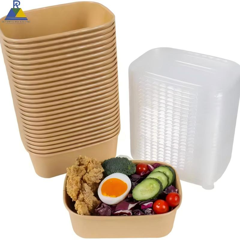 Salad Takeout Packaging Rectangle Paper Bowl Eco Friendly Disposable Kraft Paper Food Bowl