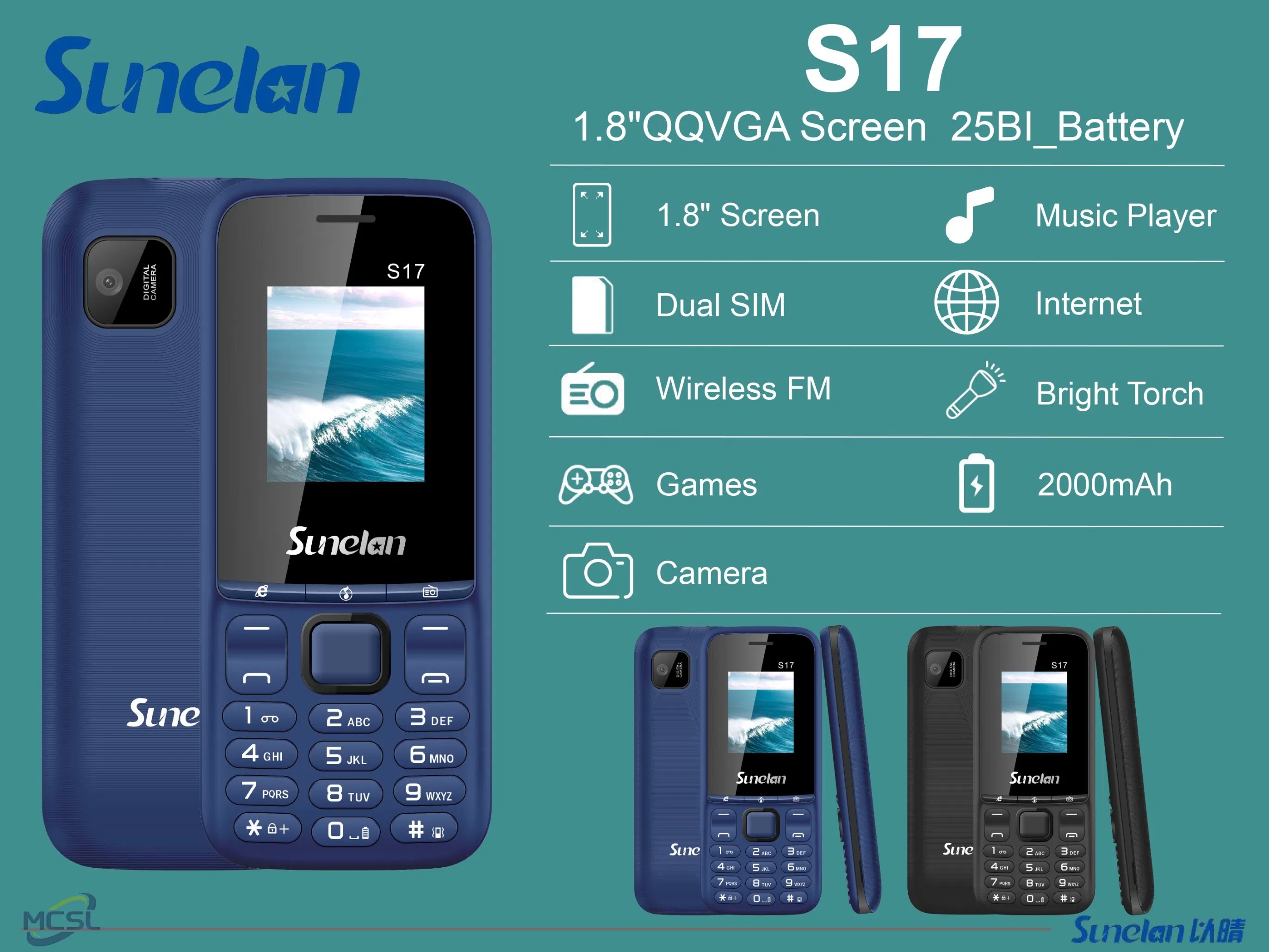 Кнопочный телефон Sunelan S17 для пожилых, 2G, двойная SIM