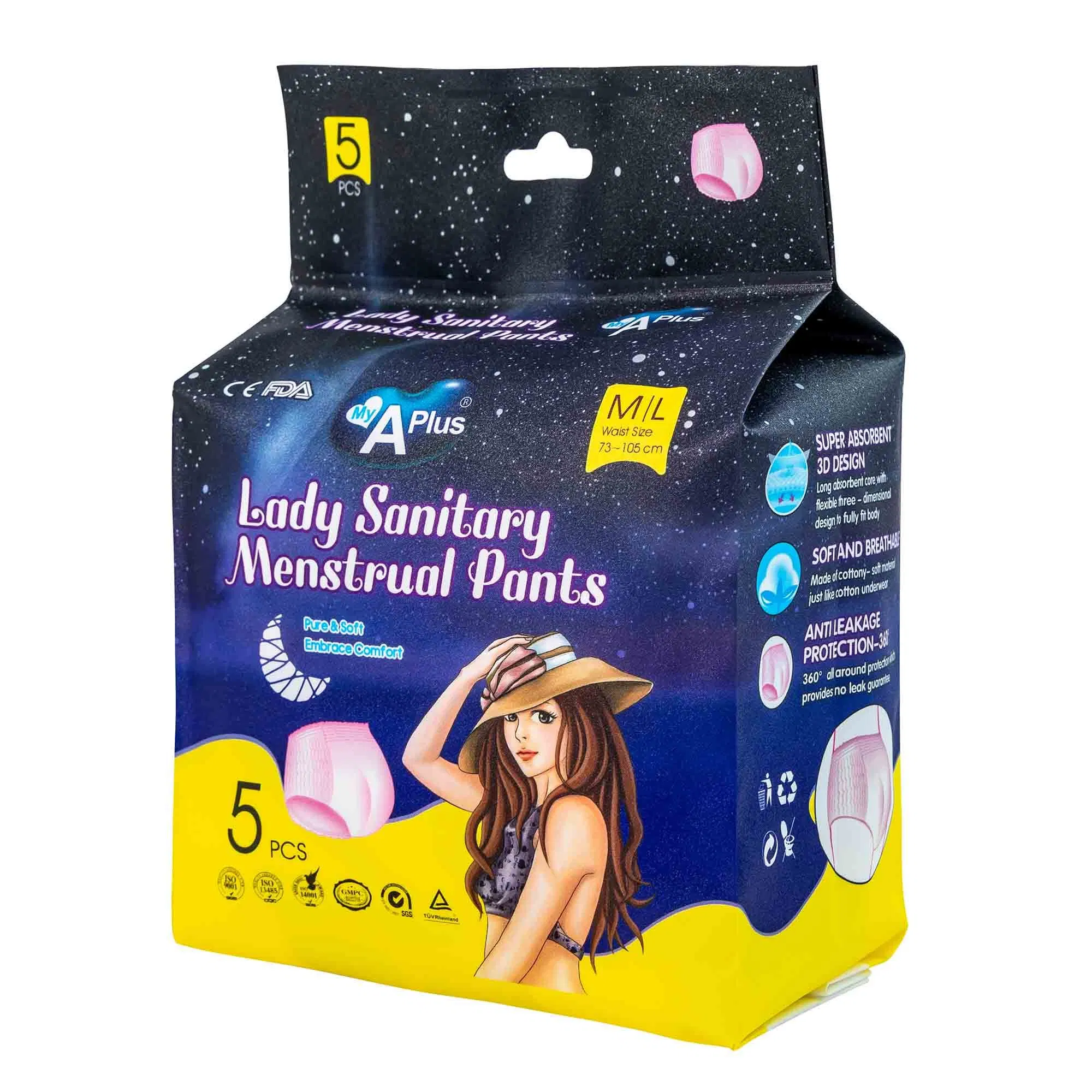 Factory Brand My a Plus Lady Period Pads Menstrual Pant Diaper Factory Wholesale Cheap Disposable Female Menstrual Pant
