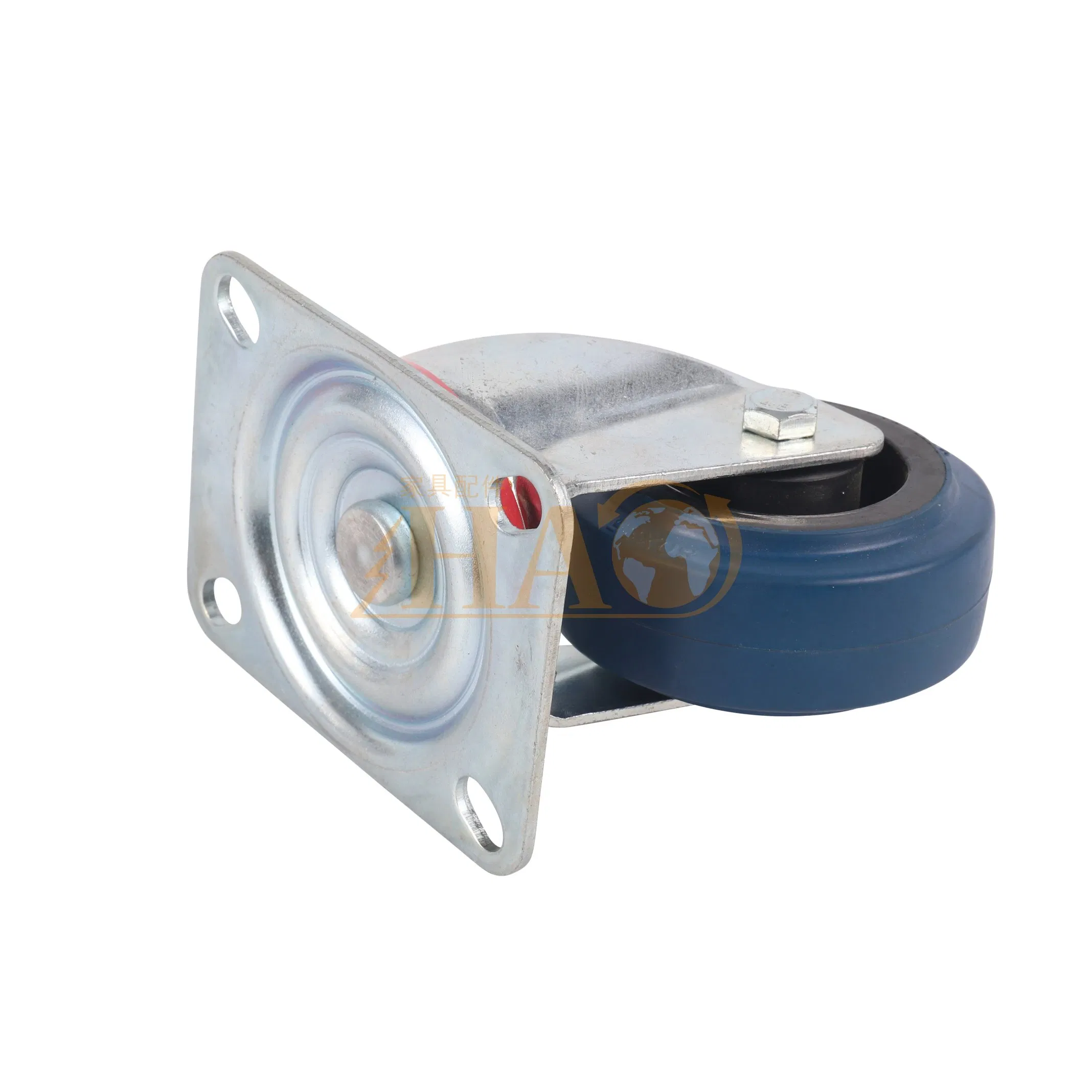 Blue Elastic Rubber Industrial Caster Wheels with Brake