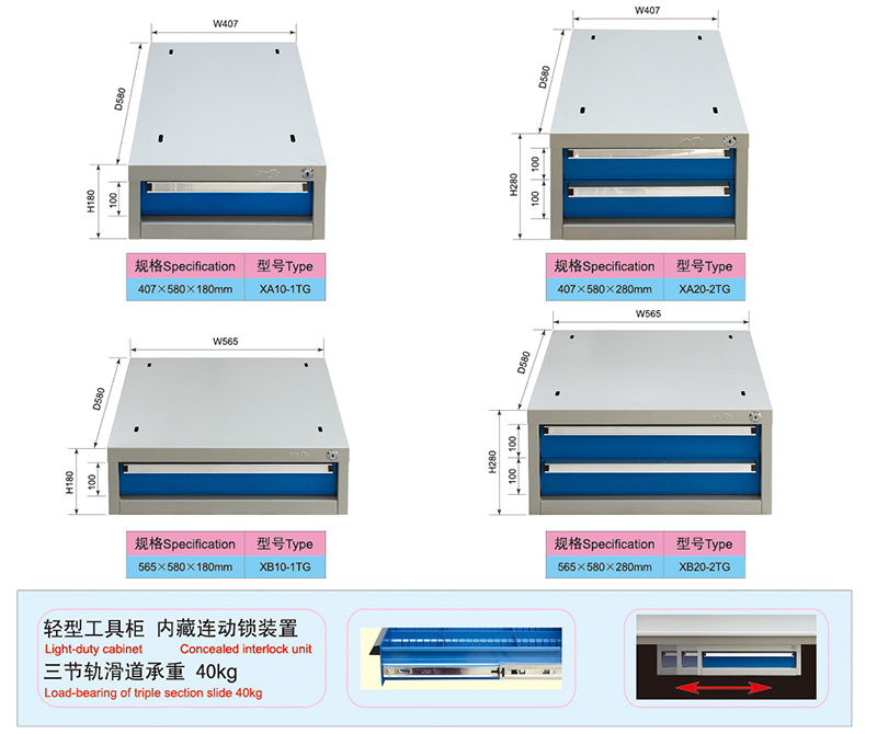 2.1 Meter Steel Industrial Workbench with 4 Hanging Drawers and Material Shelf