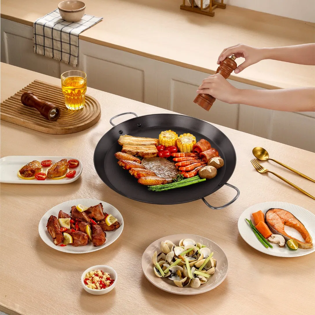 Factory Price 36cm Round Spanish Paella Baking Pan with Steel Handle