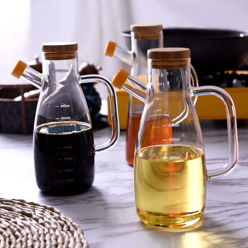 Cooking Oil Glass Bottle Edible Oil Pot Borosilicate Olive Oil Dispenser Vinegar Bottles for Kitchen Use Container with Lid