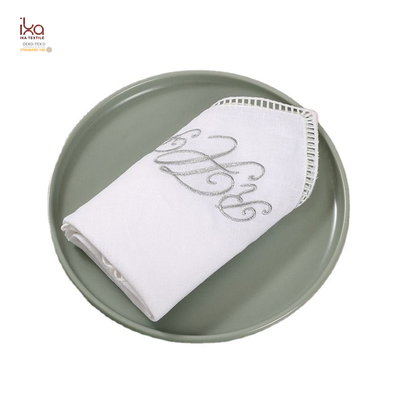 Aesthetic Home Decor Fabric Wedding Christmas Party Decoration Lunch Dinner Woven White Custom Printed Embroidery Pure Linen Napkin with Logo